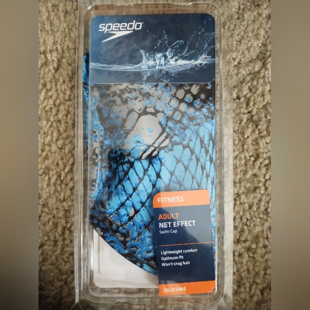 Speedo Blue and Black Swim Cap New
